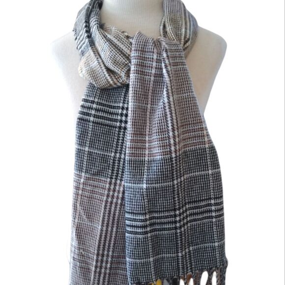 Vince Camuto Plaid Neutral Fringe Classic Scarf - Picture 3 of 9
